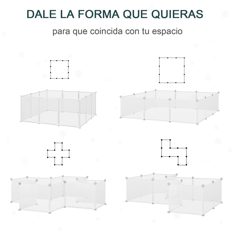 Cerca para Pequenos Animais Gaiola Modular de Metal com 12 painéis e 24 conectores para coelhos, porquinhos-da-índia 105x105x45 cm Branco