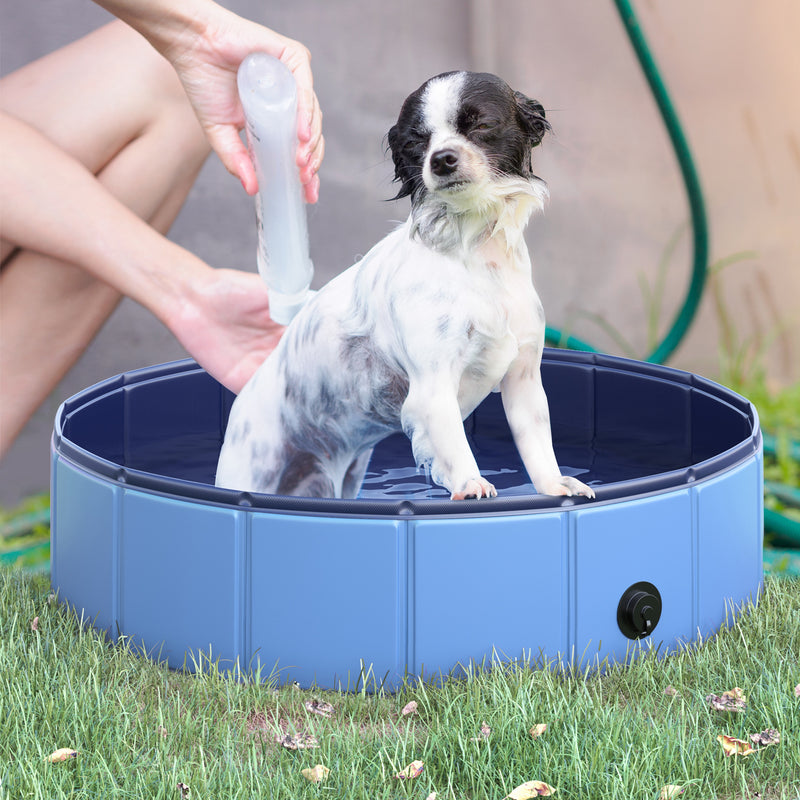 Piscina Dobrável para Cães Gatos Banheira Portátil para Animais de Estimação PVC Antiderrapante Múltiplo Uso para Interior e Exterior Ø80x20 cm Azul