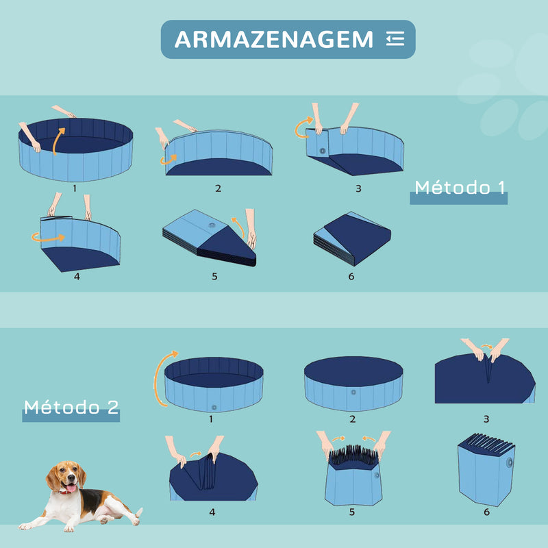 Piscina Dobrável para Cães Gatos Banheira Portátil para Animais de Estimação PVC Antiderrapante Múltiplo Uso para Interior e Exterior Ø80x20 cm Azul