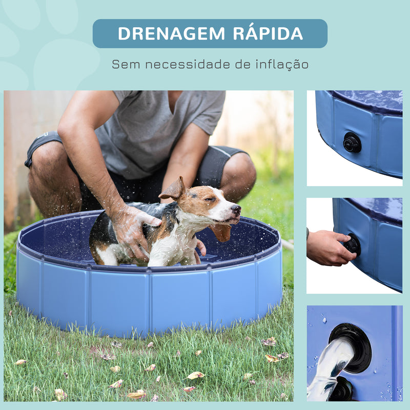 Piscina Dobrável para Cães Gatos Banheira Portátil para Animais de Estimação PVC Antiderrapante Múltiplo Uso para Interior e Exterior Ø80x20 cm Azul