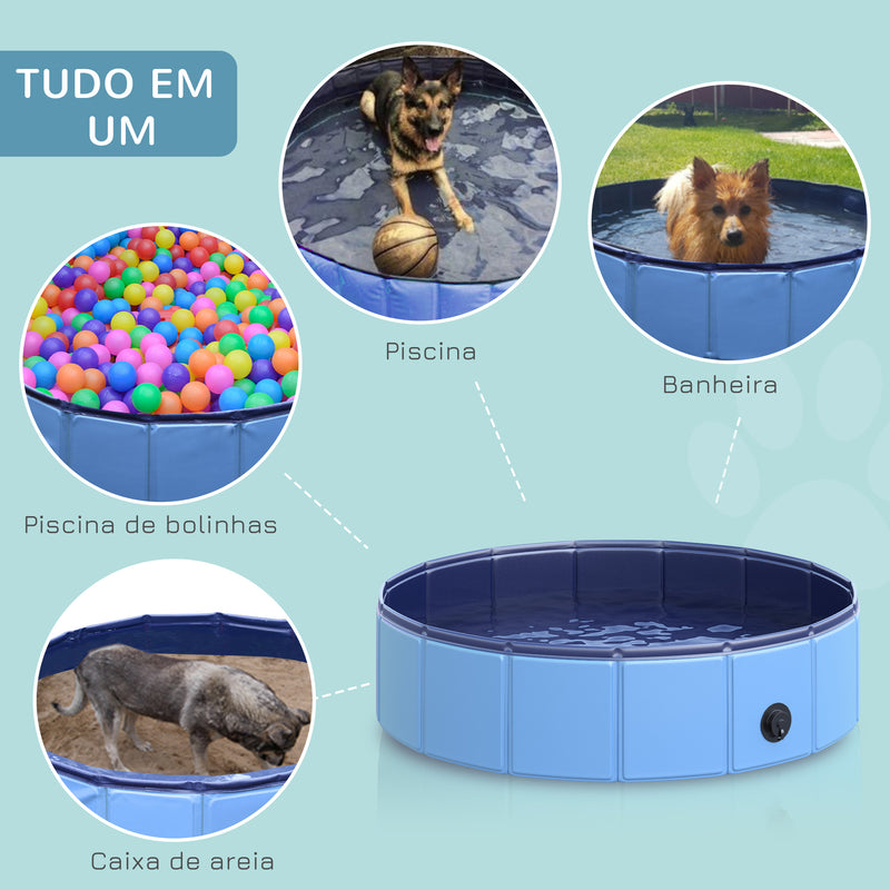 Piscina Dobrável para Cães Gatos Banheira Portátil para Animais de Estimação PVC Antiderrapante Múltiplo Uso para Interior e Exterior Ø80x20 cm Azul