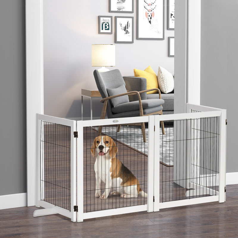 Barreira de Segurança Dobrável para Cães Barreira de Proteção com 4 Painéis para Animais de Estimação com Pés para Portas Escadas Corredores 264x35,5x77cm Branco