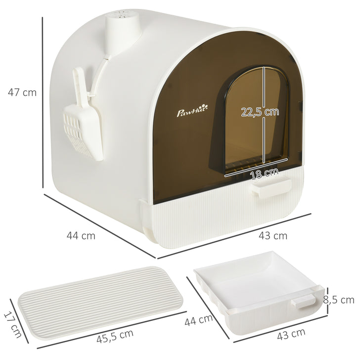 Caixa de Areia para Gatos Caixa de Areia Fechada para Gatos com Porta Dianteira Bandeja Removível Pá Tapete e Filtro 43x44x47cm Branco