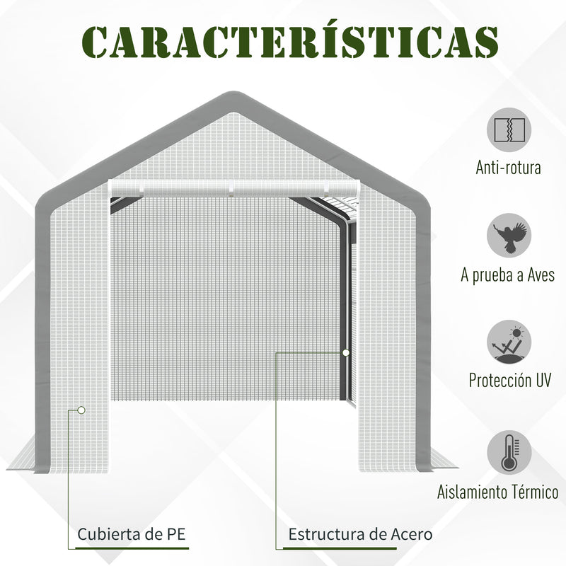 Estufa Jardim com 2 portas e 6 janelas enrolaveis 600x300x280 cm Branco