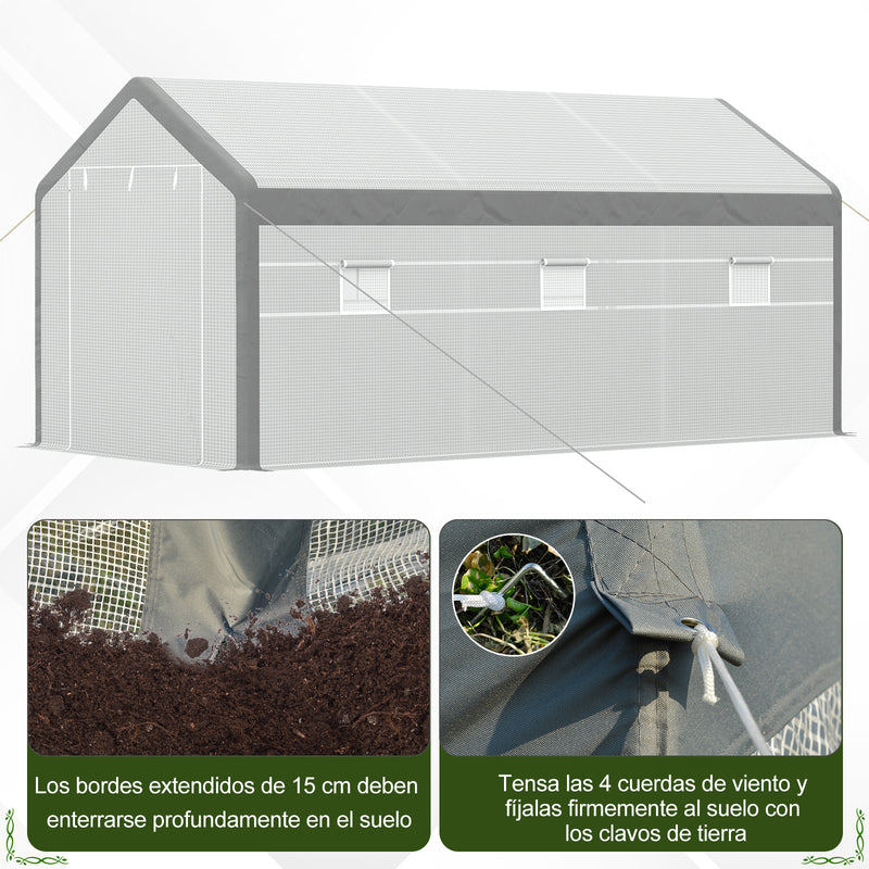 Estufa Jardim com 2 portas e 6 janelas enrolaveis 600x300x280 cm Branco