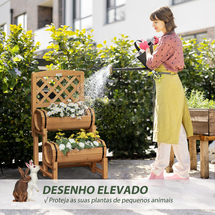 Floreira Dupla Tipo Barril com Treliça Floreira com 2 Plantadores Suporte para Trepadeira Cultivos de Plantas e Flores para Pátio Jardim Varanda 45x45x80cm Madeira