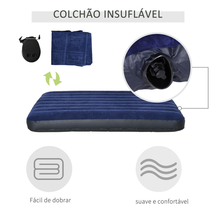 Cama Dupla de Campismo Dobrável com Tenda 2 em 1 Cama de Campismo Elevada com Colchão Inflável e Bolsa de Transporte Tecido Oxford Aço 193x145x180cm Verde