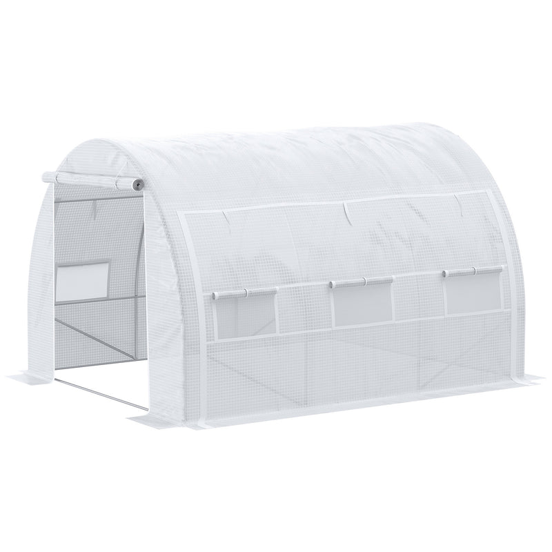 Estufa Tipo Túnel 3x3x2m Estufa de Jardim com Porta Enrolável 6 Janelas Cobertura de PE 140g/m² e Metal Galvanizado para Cultivos de Plantas Verduras Branco