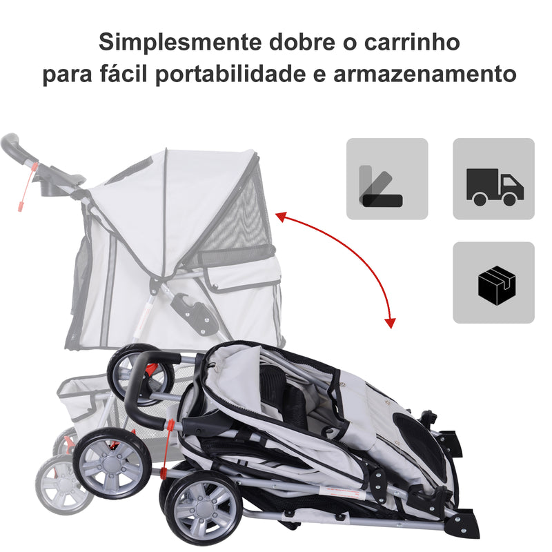 Carrinho Cães Animais de Estimação Dobrável Cinzento 75x45x97 cm