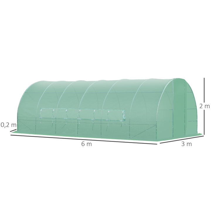 Estufa de Jardim e Quintal com 6 janelas para Cultivar Plantas e Verduras Coberta de PE 140g/? Material de Aço - 6x3x2m