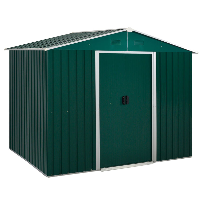 Abrigo de Jardim de 4,1 m² 236x174x190 cm Abrigo de Exterior para Armazenamento de Ferramentas com Portas de Correr e 4 Janelas de Ventilação para Pátio Verde