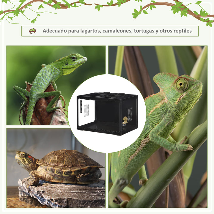 Terrário para Reptéis Terrário para Insetos de Acrílico com Comedouro Termômetro 2 Suportes para Lâmpada E27 e Interruptor para Largato Camaleão 60x40x40,5cm Preto