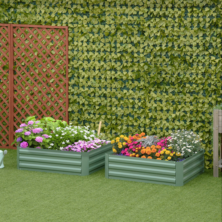 Conjunto de 2 Caixas de Plantio de Aço Caixa de Plantio Quadrada para Cultivos de Plantas Flores Pátio Exterior 100x100x30cm Verde