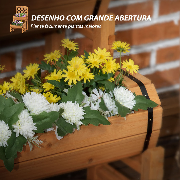 Floreira Dupla Tipo Barril com Treliça Floreira com 2 Plantadores Suporte para Trepadeira Cultivos de Plantas e Flores para Pátio Jardim Varanda 45x45x80cm Madeira