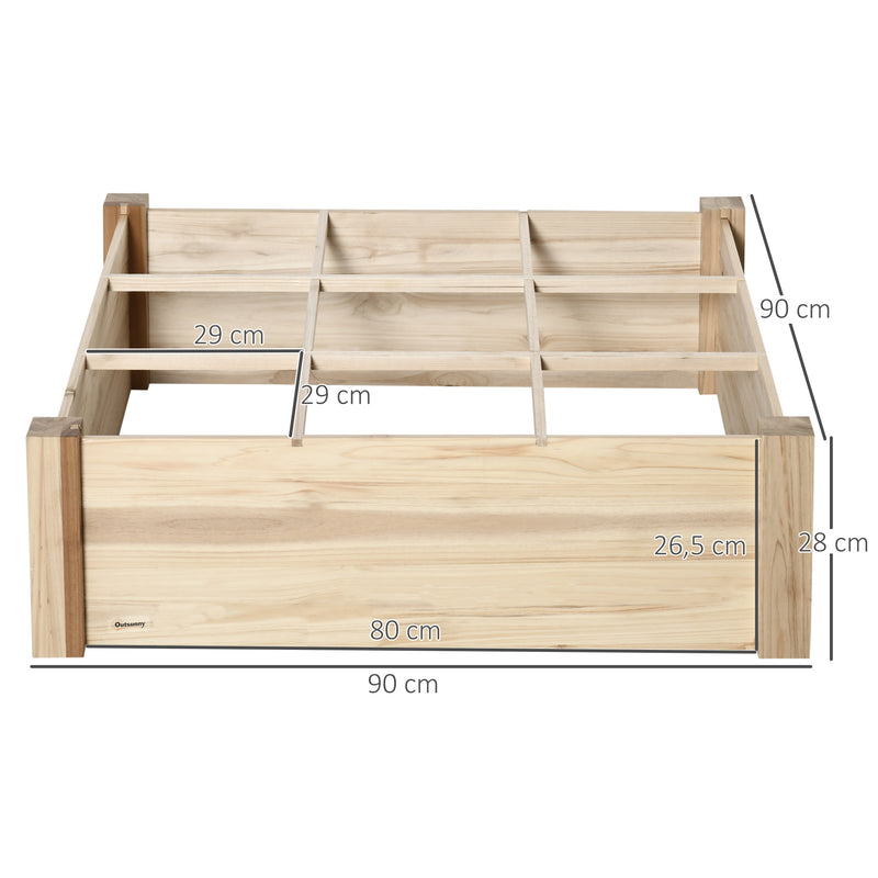 Plantador de Madeira Quadrado com 9 Compartimentos Removíveis Plantador de Jardim para Cultivos Plantas Flores 90x90x28cm Natural