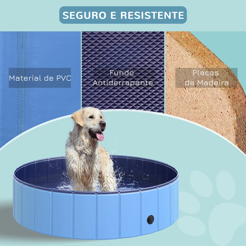 Piscina Dobrável para Cães Gatos Banheira Portátil para Animais de Estimação PVC Antiderrapante Múltiplo Uso para Interior e Exterior Ø120x30 cm Azul