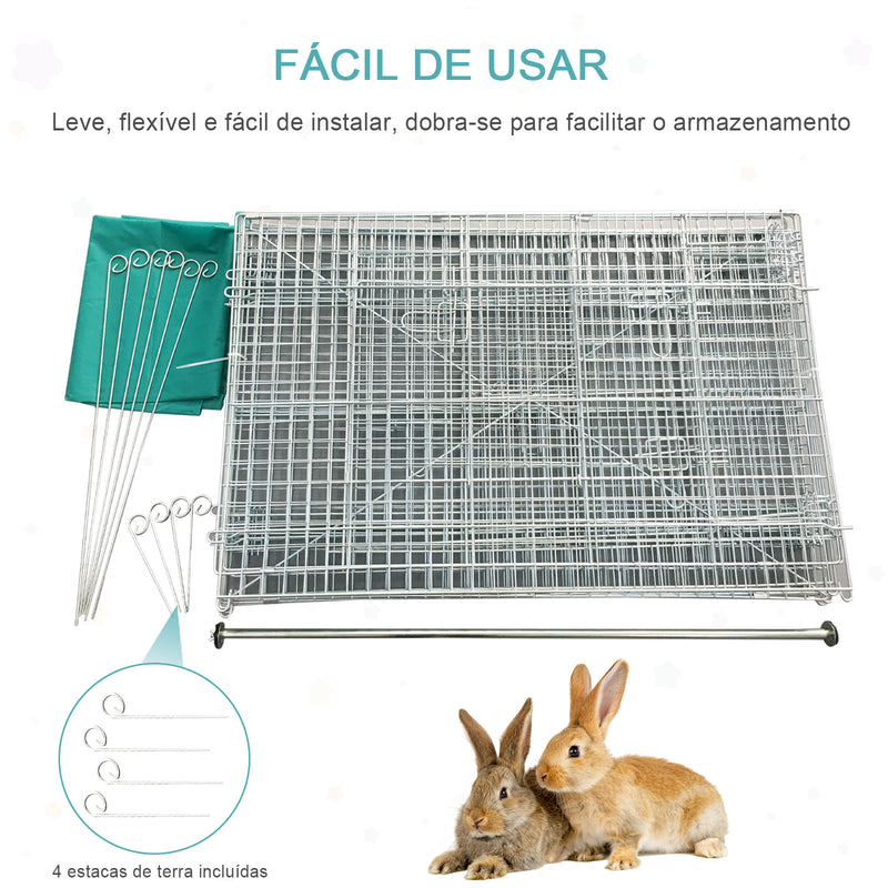 Gaiola para Animais de Estimação Pequenos 220x103x103cm Gaiola para Coelhos e Galinhas com 2 Portas e Proteção Solar para Exterior Jardim Pátio Prata e Verde