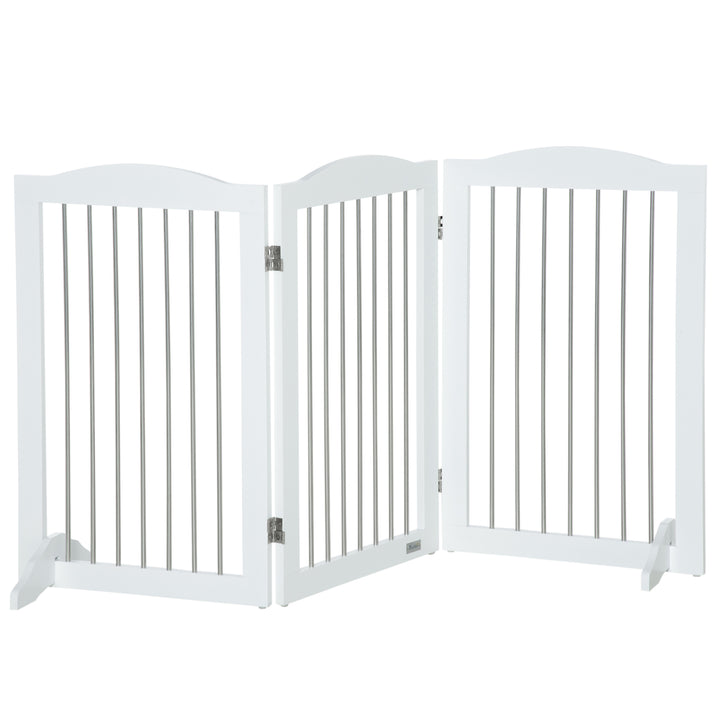 Barreira de Segurança para Cães Barreira de Segurança para Escadas e Portas 154x30x80cm Barreira de Segurança Dobrável com Suporte de Pé para Interior Branco