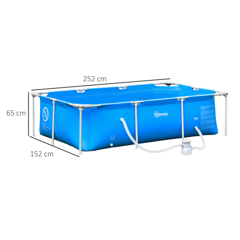 Piscina Desmontável Tubular 252x152x65cm com Depuradora de Cartucho Piscina Retangular de Exterior para Adultos e Crianças 2.163L Azul