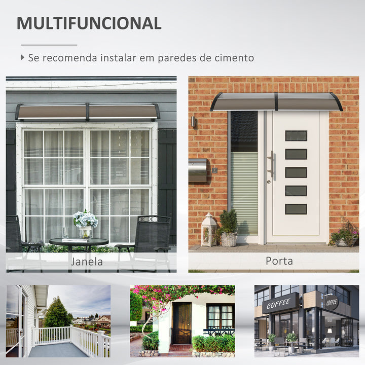 Marquise de Proteção 200x100cm Marquise Exterior para Portas e Janelas contra o Sol e Chuva com Suporte de PP Policarbonato Marrom