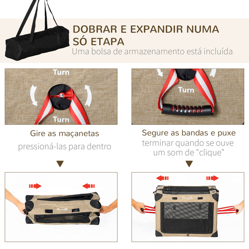 Mochila Transportadora para Cães e Gatos Pequenos Bolsa de Transporte para Animais de Estimação Dobrável com Almofada Removível e Correia de Transporte Ajustável para Viagem 48,5x33,5x33cm Cáqui e Preto