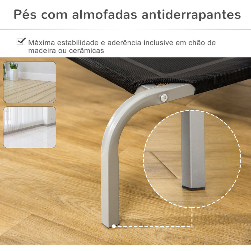 Cama Elevada para Animais de Estimação Cama para Cães e Gatos Desmontável Tecido Textilene Exterior Jardim Terraço 90x65x20cm Preto