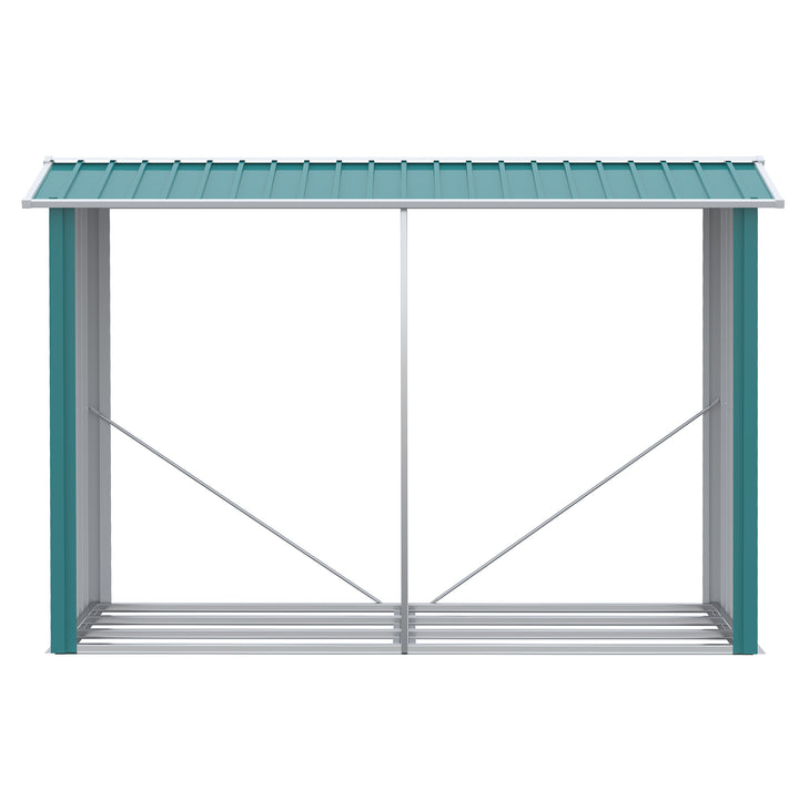 Abrigo para Lenhas de Aço Galvanizado Abrigo de Armazenamento de Lenha com Teto Inclinado para Jardim Varanda Pátio 240x86x160 cm Verde