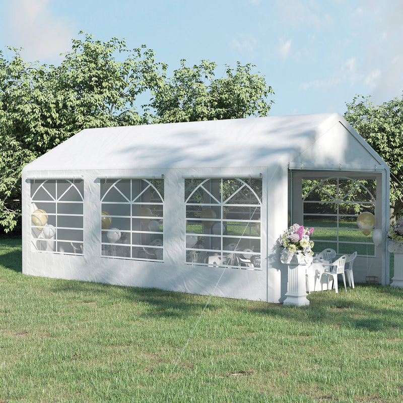 Tenda para Festas 6x3m Tenda de Jardim com 4 Paredes Laterais 2 Portas Enroláveis e 6 Janelas Proteção UV para Exterior Eventos Casamentos Branco