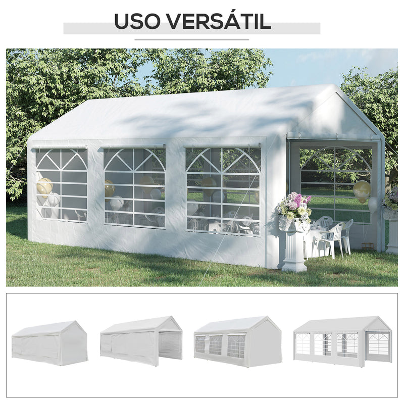 Tenda para Festas 6x3m Tenda de Jardim com 4 Paredes Laterais 2 Portas Enroláveis e 6 Janelas Proteção UV para Exterior Eventos Casamentos Branco