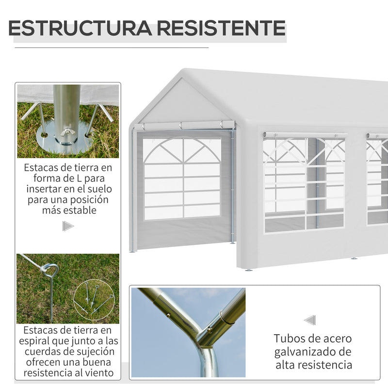 Tenda para Festas 6x3m Tenda de Jardim com 4 Paredes Laterais 2 Portas Enroláveis e 6 Janelas Proteção UV para Exterior Eventos Casamentos Branco