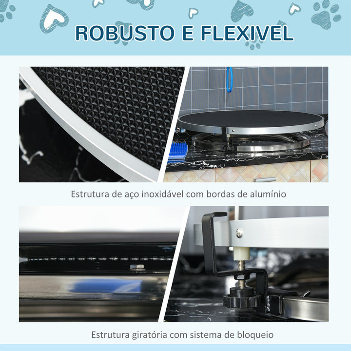 Mesa de tosquia para Animais de Estimação com Base Giratória Suporte Ajustável de 46-72cm Aço Inoxidável com Correia Ø65x10cm Preto