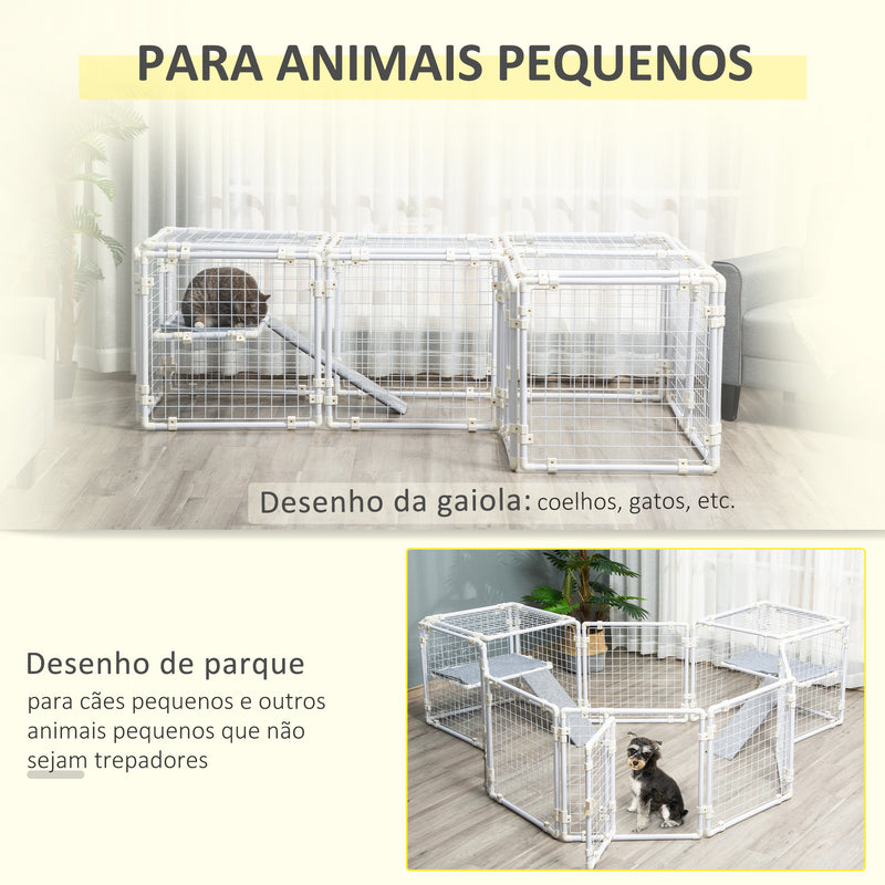 Gaiola Metálica para Animais de Estimação Gaiola para Coelhos com 16 Painéis com Trava e Escada para Cobaias Desenho DIY 68x68,2x2,5cm Branco