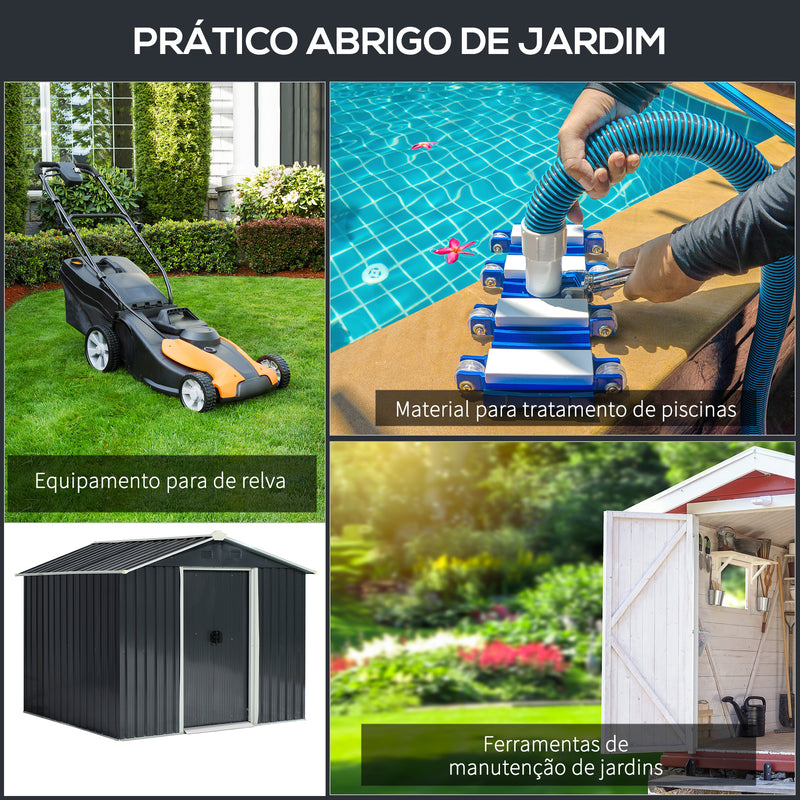 Abrigo de Jardim de 4,1 m² 236x174x190 cm Abrigo de Exterior para Armazenamento de Ferramentas com Portas de Correr e 4 Janelas de Ventilação para Pátio Cinza