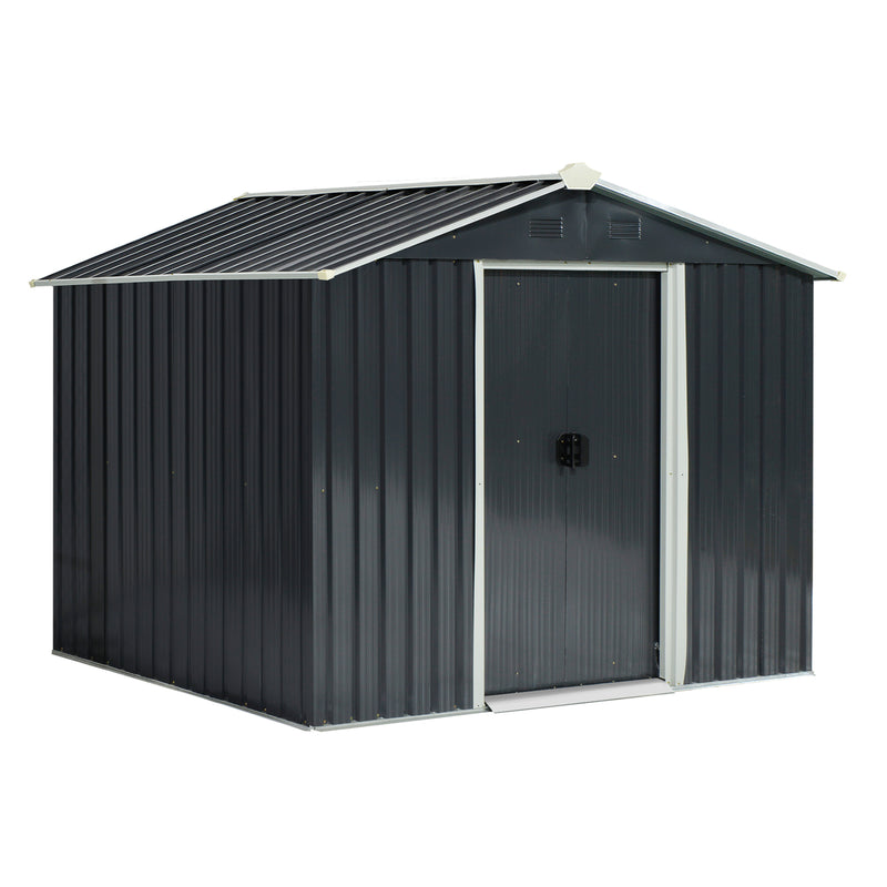 Abrigo de Jardim de 4,1 m² 236x174x190 cm Abrigo de Exterior para Armazenamento de Ferramentas com Portas de Correr e 4 Janelas de Ventilação para Pátio Cinza