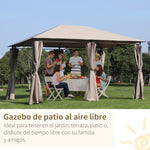 Pégola de Jardim Pérgola de Exterior com Paredes Laterais Amovíveis e Estrutura de Aço para Festas Eventos 398x300x272 cm Cáqui