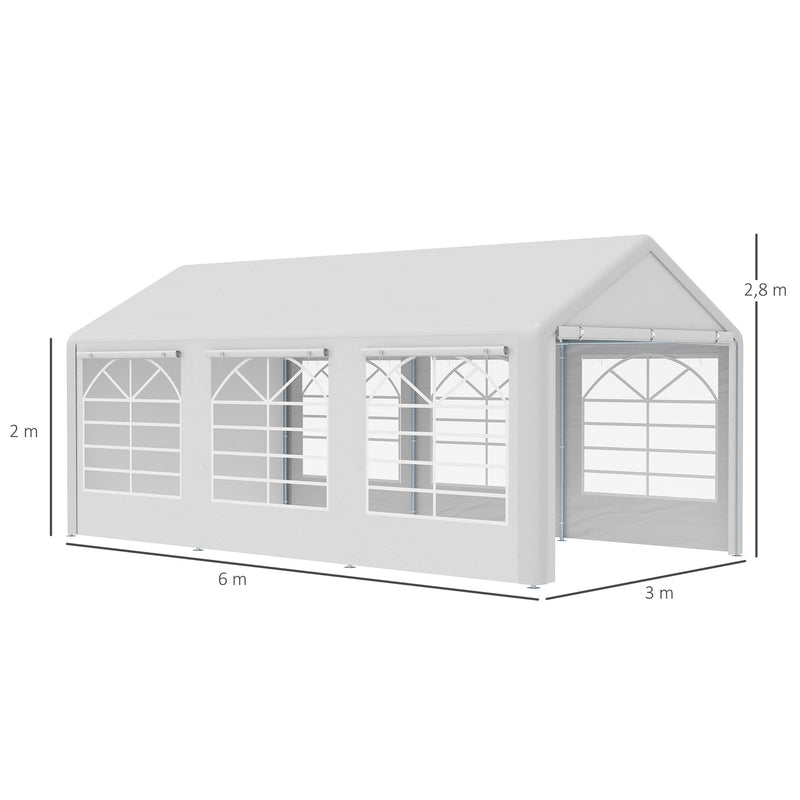 Tenda para Festas 6x3m Tenda de Jardim com 4 Paredes Laterais 2 Portas Enroláveis e 6 Janelas Proteção UV para Exterior Eventos Casamentos Branco