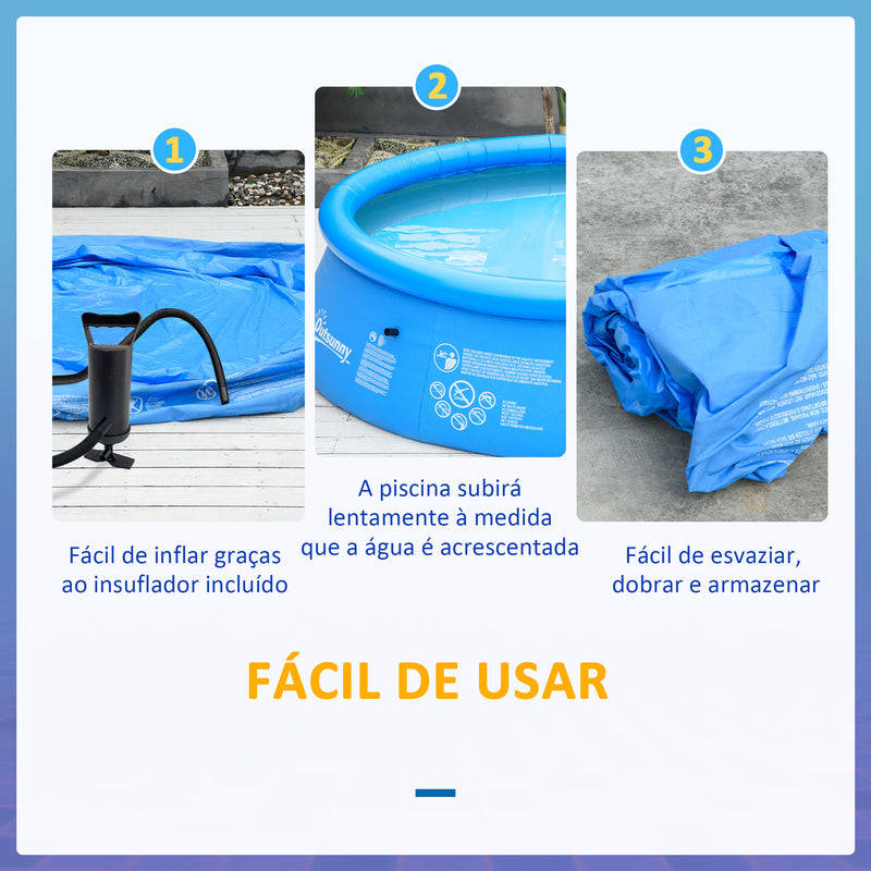 Piscina Inflável Redonda 4.000 Litros Ø274x76cm para 3-4 Pessoas Piscina Insuflável Familiar Adultos e Crianças com Inflador de Mão para Jardim Pátio Exterior Azul