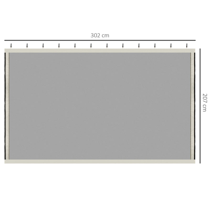 4 Painéis Laterais 302x207 cm para Tenda de Jardim Mosquiteira para Gazebo com Zíperes e Anéis Pretos