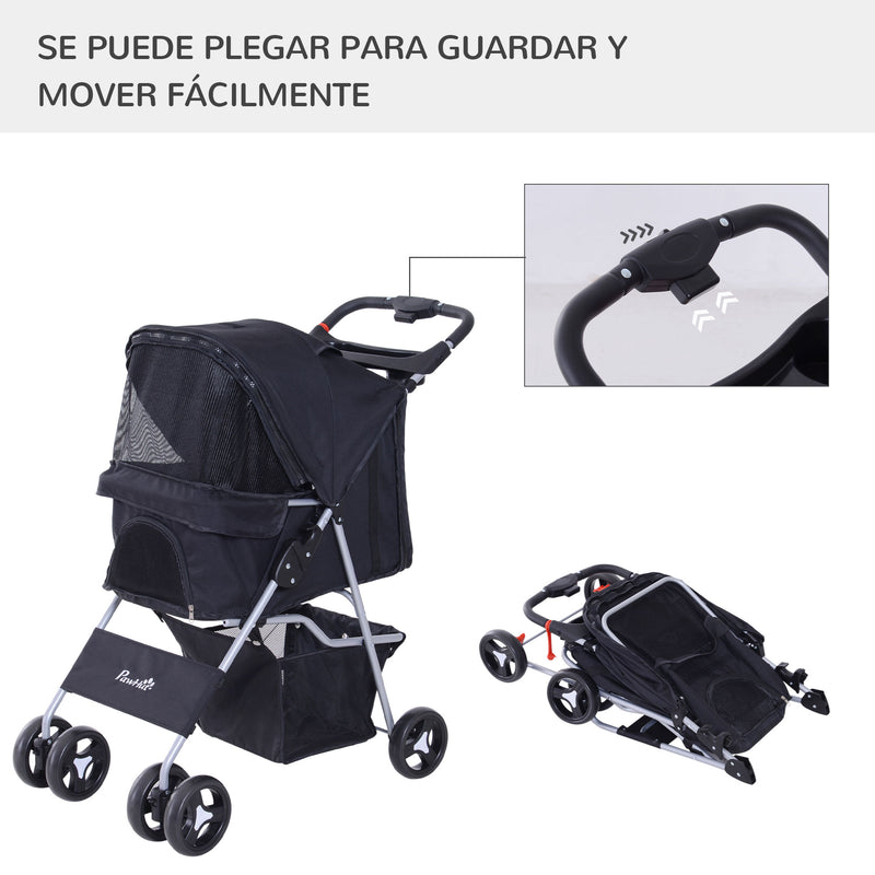 Carrinho dobrável para animais de estimação 84x48x95cm Rodas para carrinho de gato para cão Girar 360º com freio