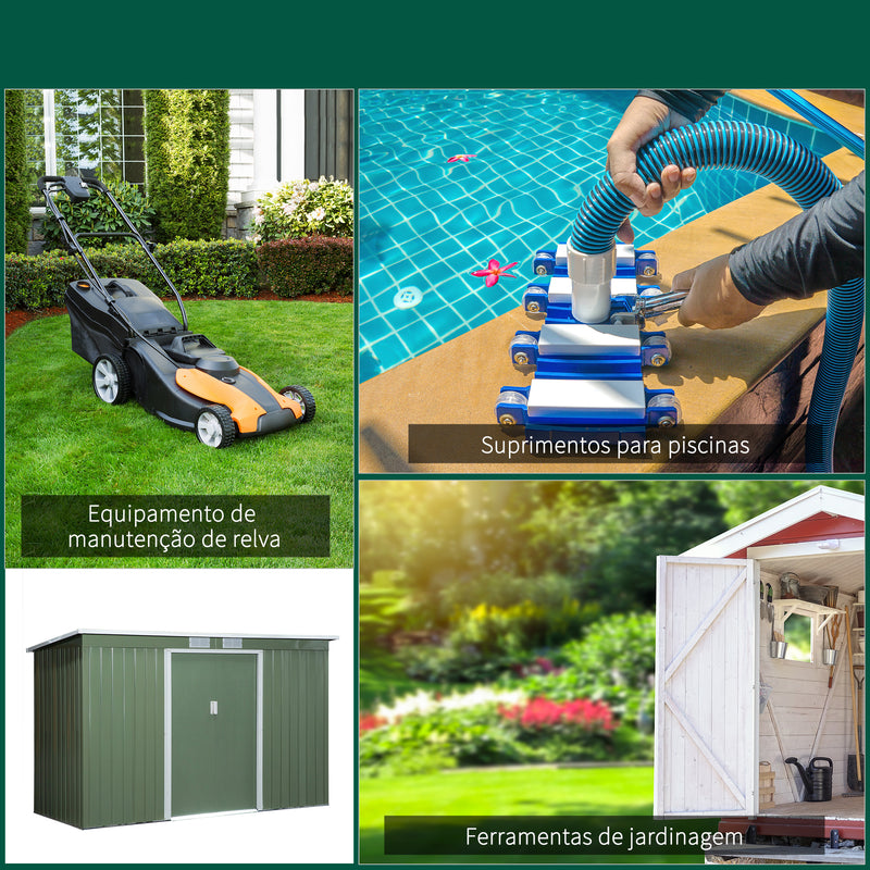 Abrigo de Jardim 280x130x172cm Abrigo de Exterior de Aço Galvanizado com Porta Corredeira e Ventilações para Armazenamento de Ferramentas Verde Claro