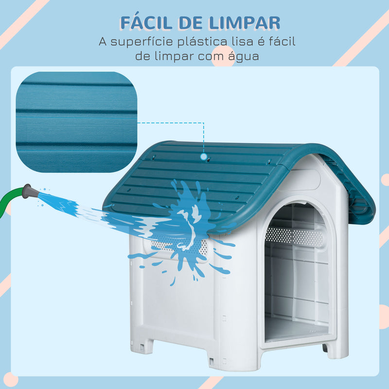 Casa para cães pequenos com respiradouros resistente para uso interno e externo 59x75x66 cm Azul e cinza