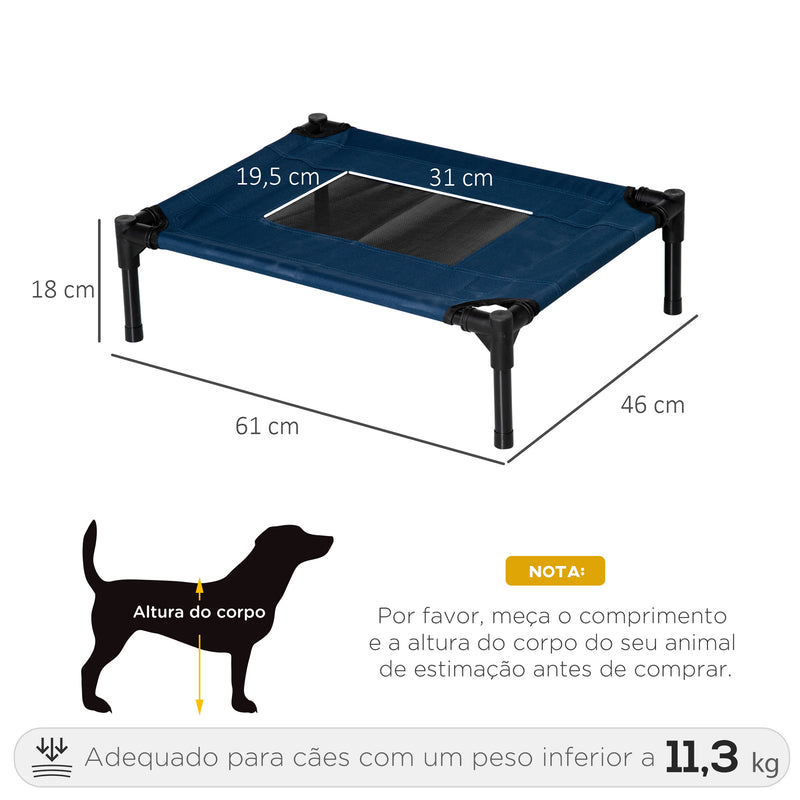 Cama para Animais de Estimação Cama Elevada para Cães Gatos Portátil Tecido Transpirável para Exterior Interior 64x46x18cm Azul