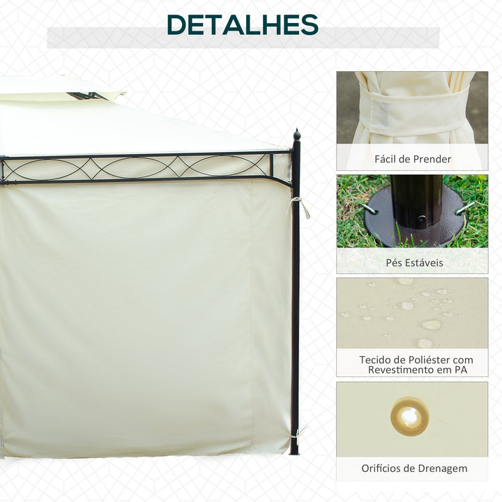Pérgola de Jardim 4x3m Pérgola com Teto Duplo Respirável com 4 Cortinas Laterais Removíveis Estrutura de Aço para Festas Casamentos Eventos Creme
