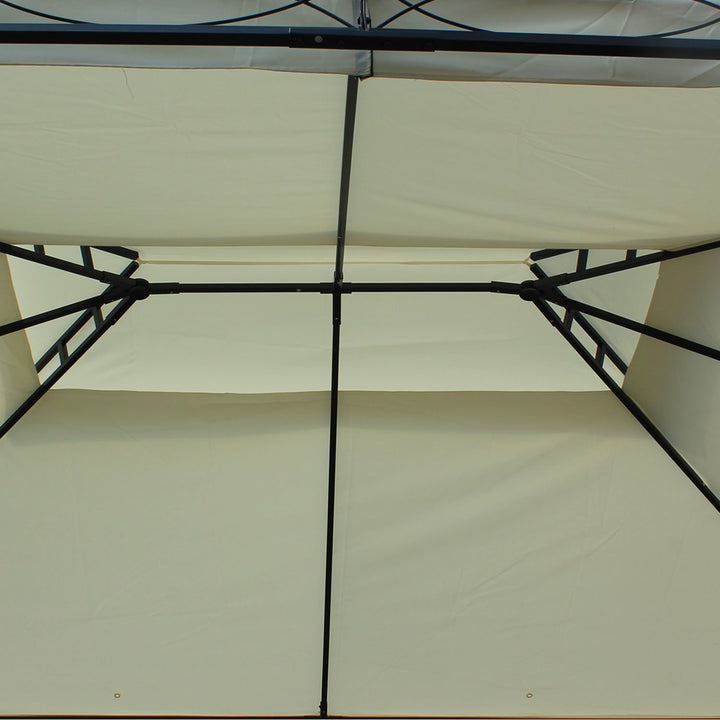 Pérgola de Jardim 4x3m Pérgola com Teto Duplo Respirável com 4 Cortinas Laterais Removíveis Estrutura de Aço para Festas Casamentos Eventos Creme