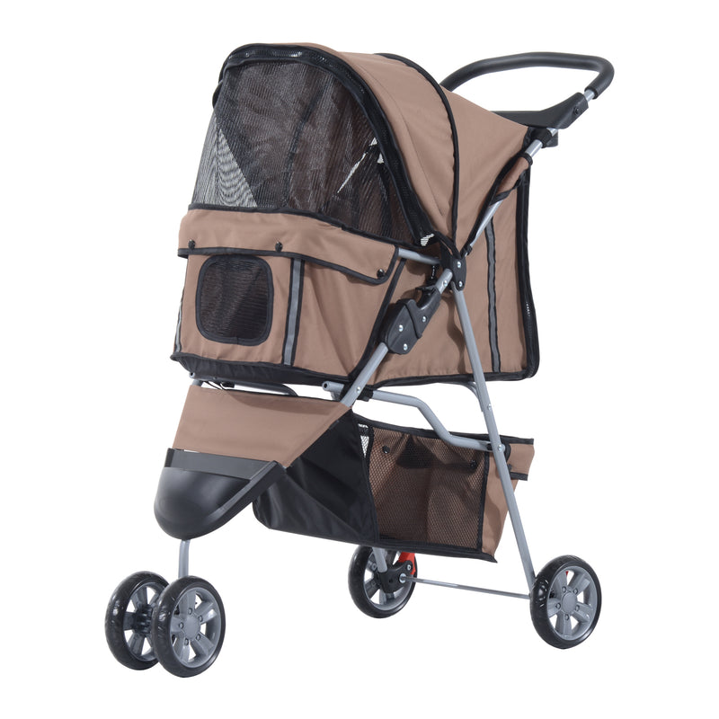 Carrito Dobrável Animais de Estimação para Cão e Gato Carrito Rodas 360º - Cor Castanho Café - 75x45x97 cm