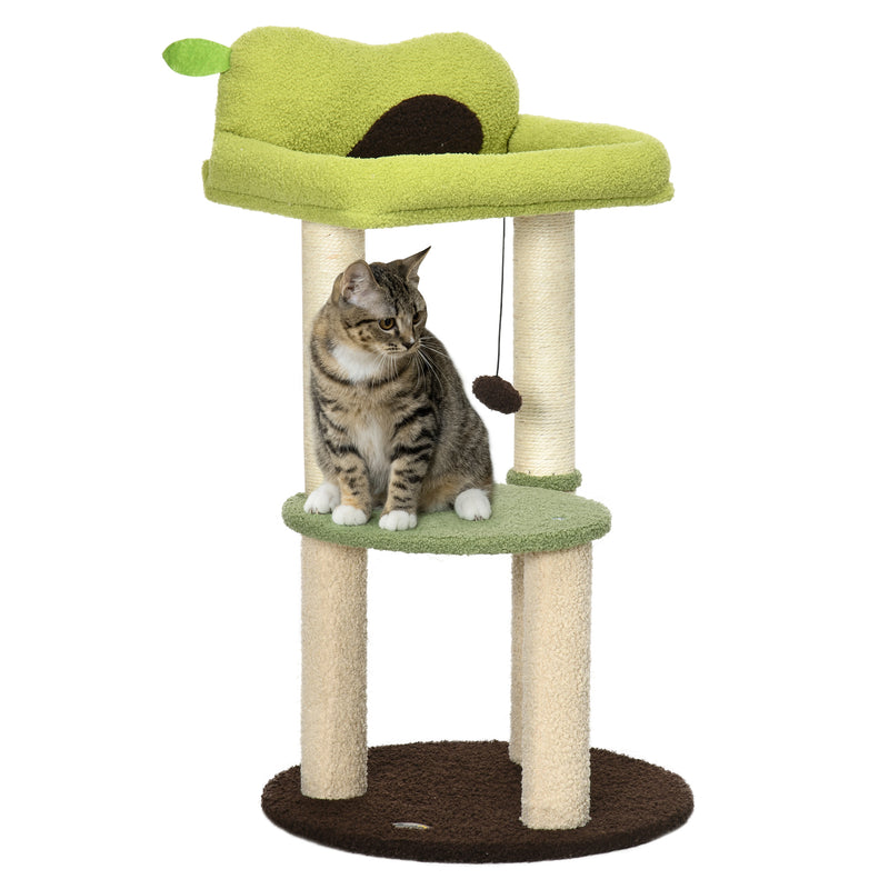 Árvore Arranhador para Gatos Altura 83cm Torre para Gato com Cama em Forma de Abacate Plataforma Postes de Sisal e Bola Suspensa Ø44x83cm Verde