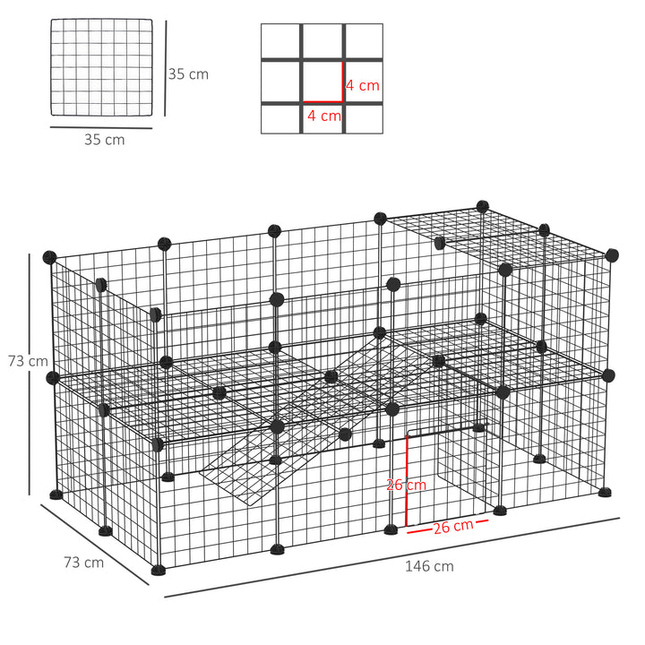 Cerca de metal com 36 painéis Pequenos animais Destacáveis DIY Design Preto 146x73x73cm