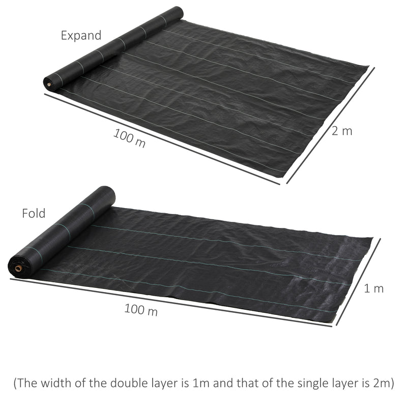 Rolo de Malha Anti-Ervas 2x100 m Malha Geotêxtil 60 g/m² para Controlo de Ervas Daninhas de Jardim Malha Anti-Ervas Preta