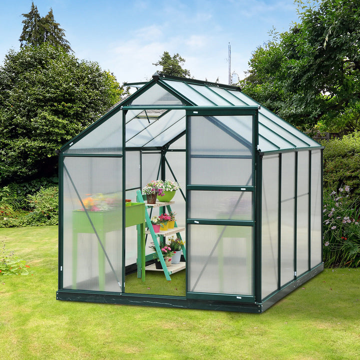 Estufa de Jardim 2x2,5m de Policarbonato e Alumínio Estufa com Clarabóia Proteção UV 30 e Base 4,79 m² para Vasos Cultivos de Plantas e Flores Transparente