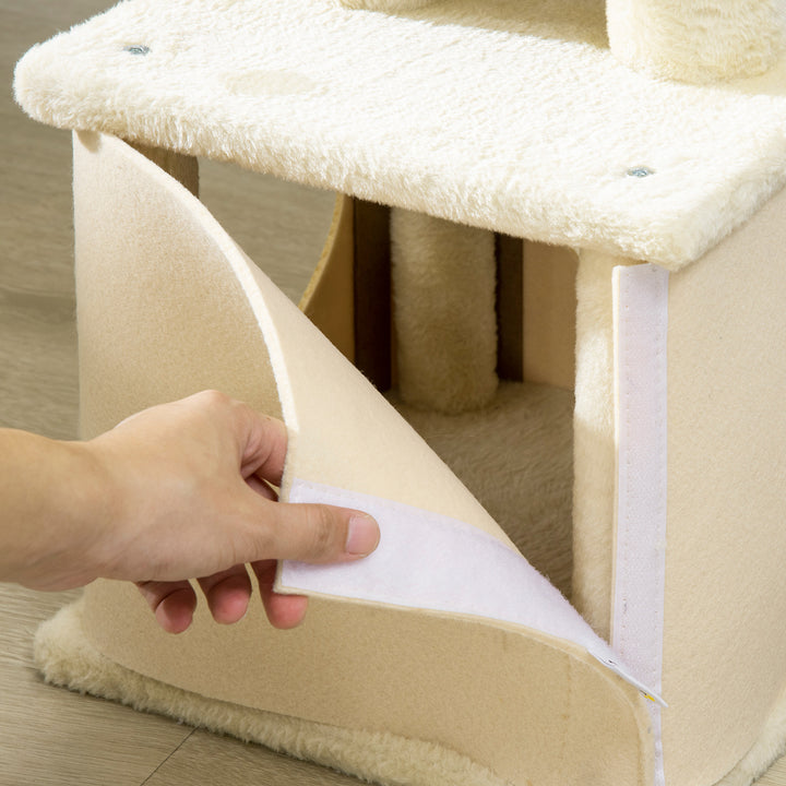 Árvore Arranhador para Gatos Pequenos Altura 83cm Torre para Gatos com Cama Caverna Plataforma Bola Suspensa Postes e Rampa de Sisal 60x30x83cm Bege